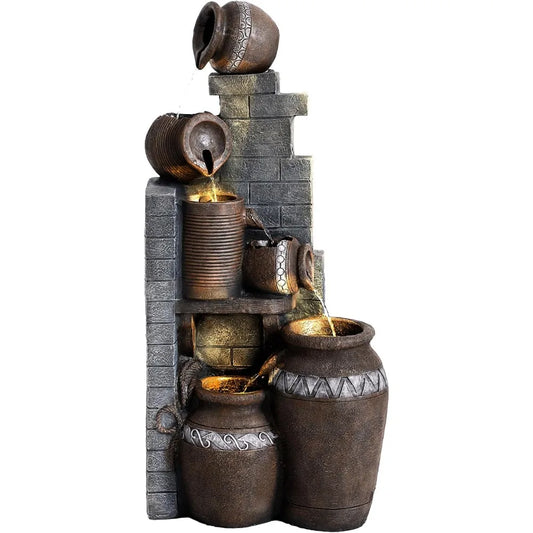 Grepatio Outdoor Water Fountain Garden Waterfalls with LED Lights