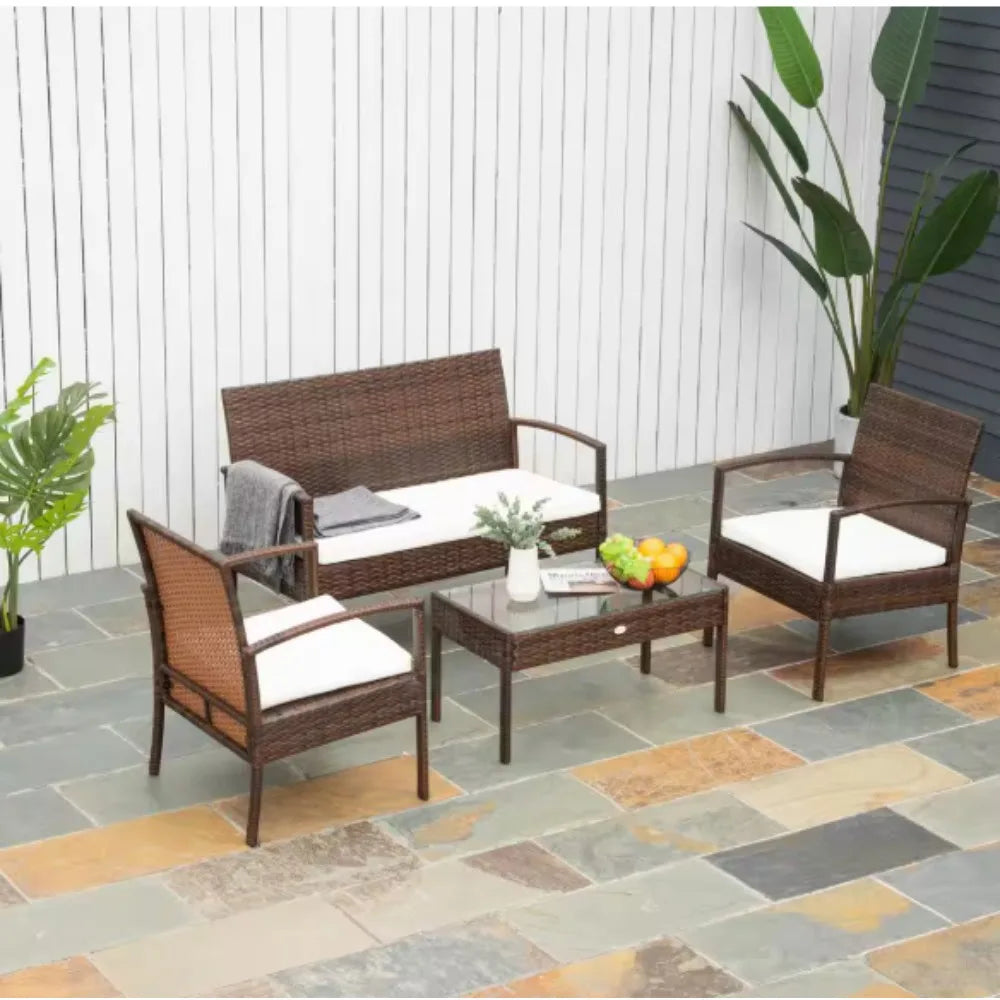 Hign-concerned Patio Furniture Set with Cushions Chairs Sofa Tea Table