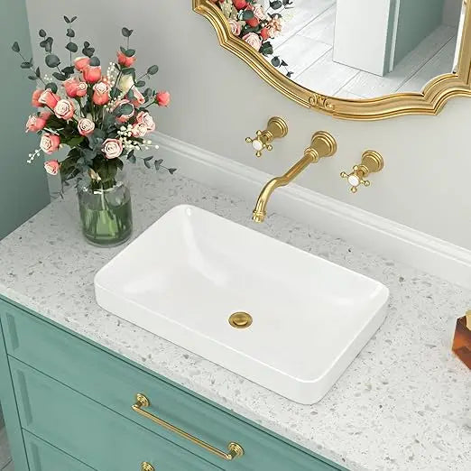 Vessel Sink-Beslend Bathroom Semi Recessed Sinks 19x12 Rectangular White Ceramic Modern Vessel Sinks Bath Wash Sink Bowl Vanity