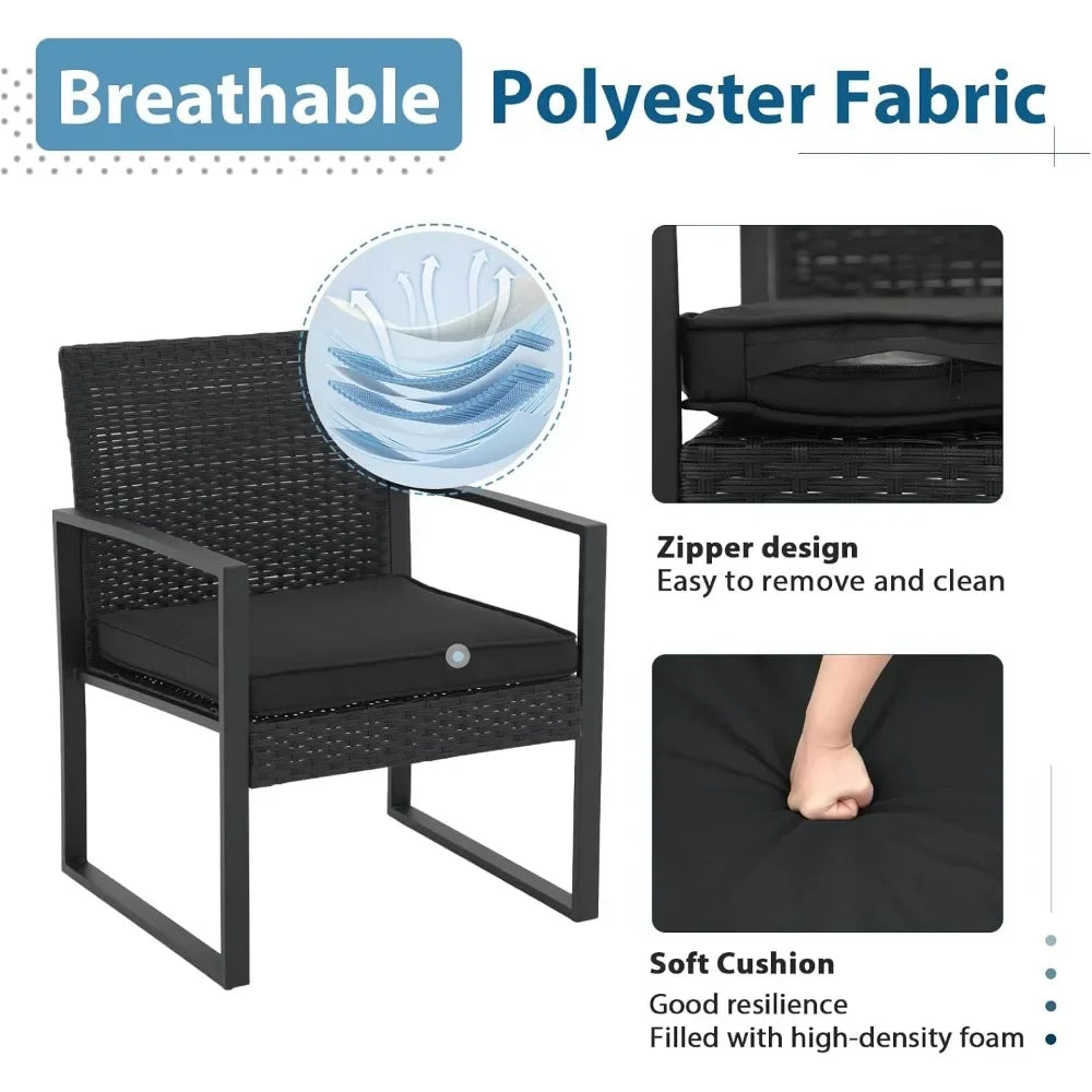 High-Con Concerned 3-Piece Patio Wicker Bistro Set With Chairs