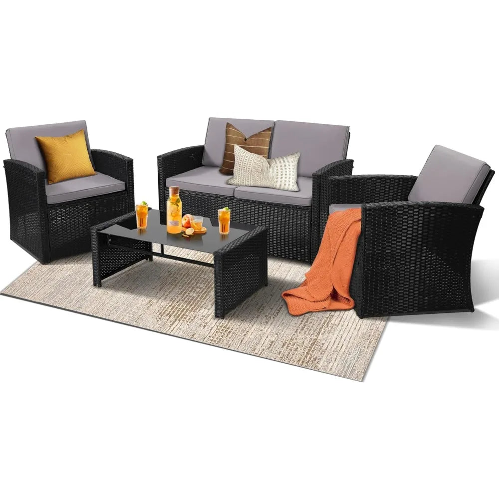 RBXCH Outdoor Patio Conversation Set Wicker Furniture