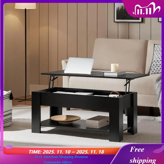 General Use Lift Top Wooden Coffee Table With Hidden Storage