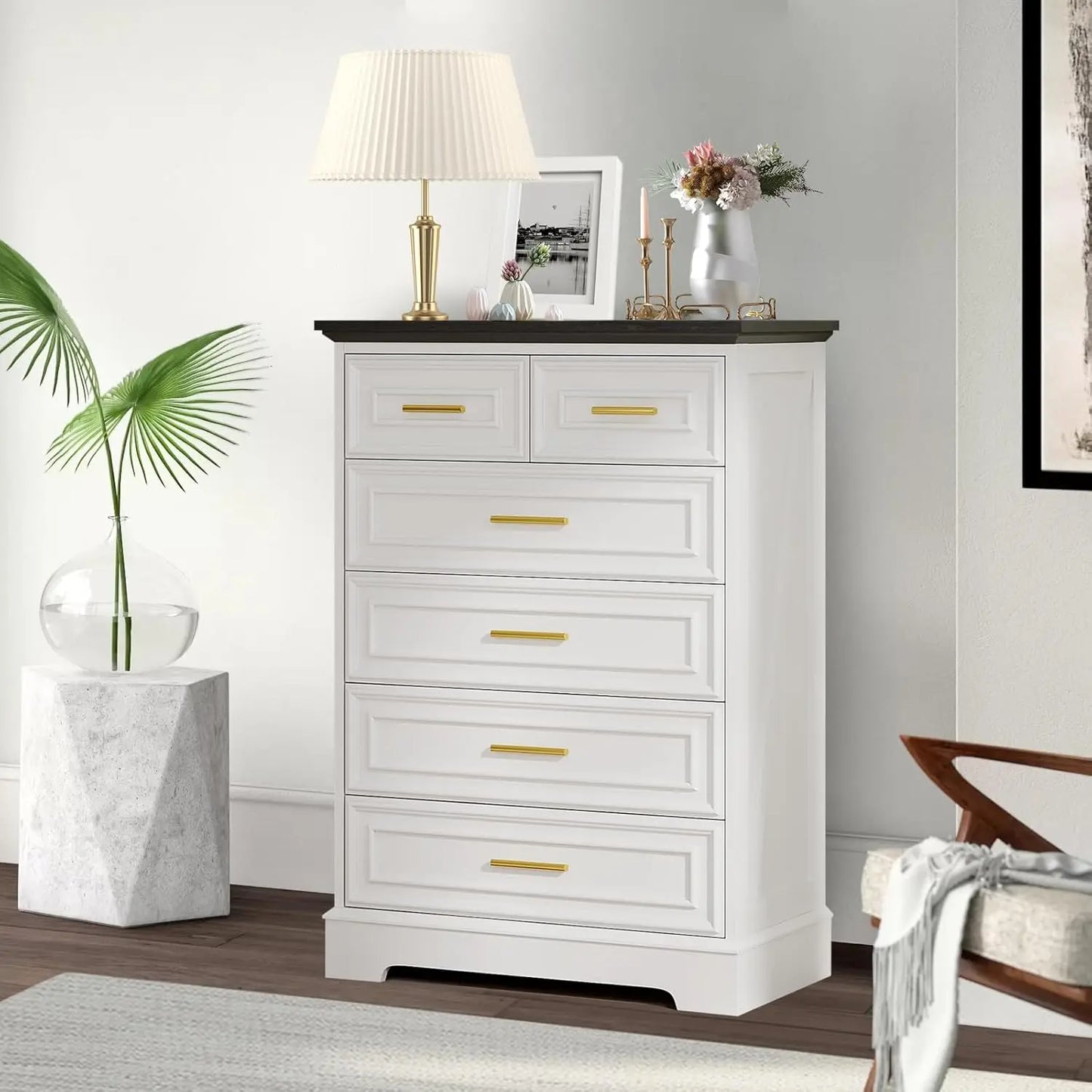 Hign-concerned Chemical White Six Drawer Dresser Farmhouse