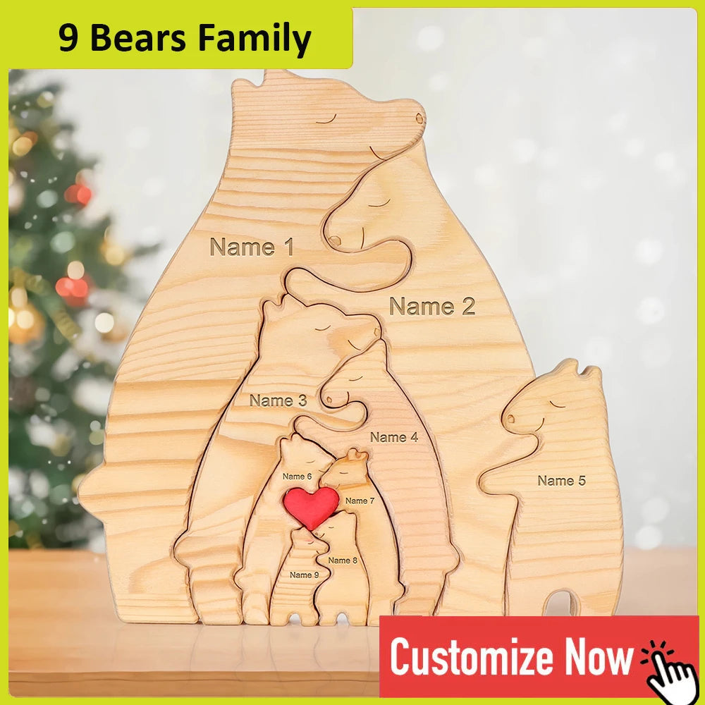 Dropshipping Bear Family Wooden Puzzle Free Engraving Name