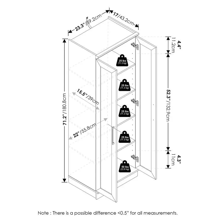 XMSJ Robin 5 Tier Storage Cabinet With Adjustable Shelves