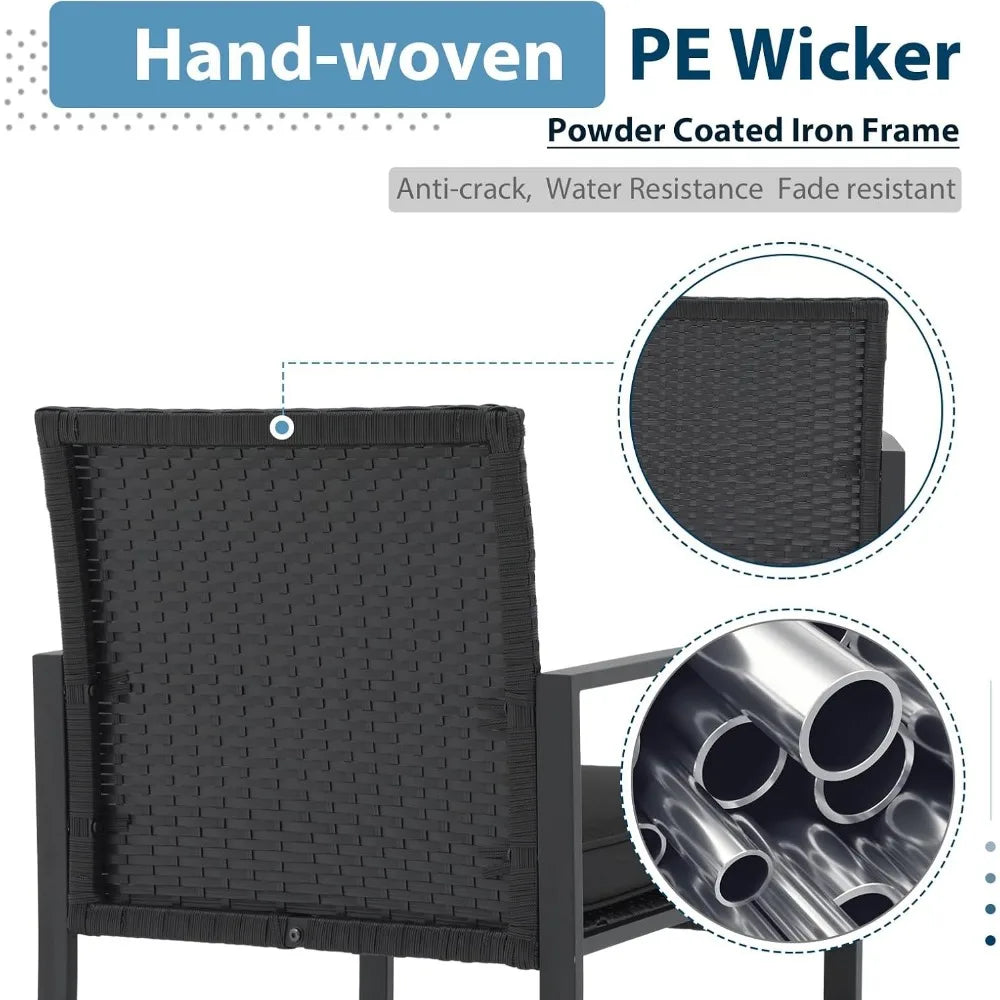 High-Con Concerned 3-Piece Patio Wicker Bistro Set With Chairs