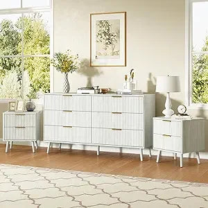 MKDK Modern Dresser And Nightstands 3 Piece Set Lacquer Finish