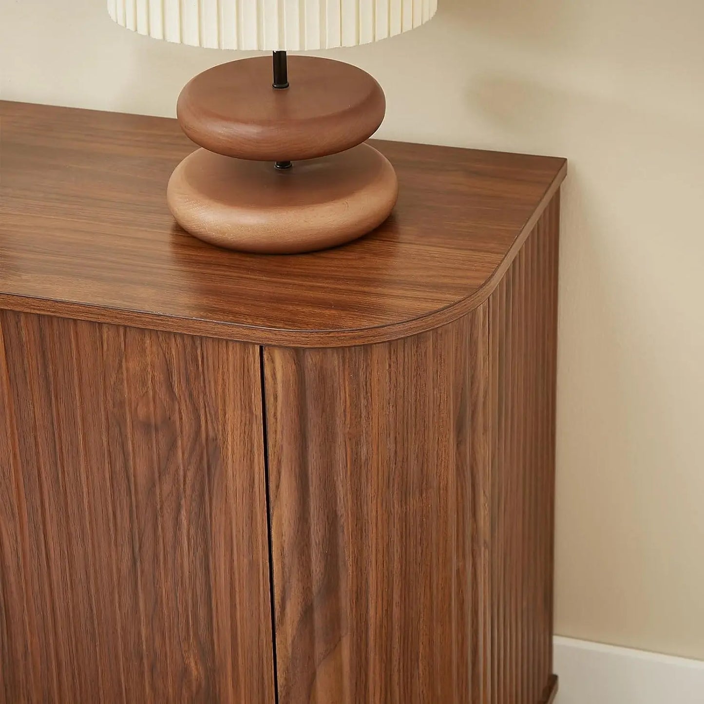 GUOHE Fluted Walnut Sideboard Buffet With Storage Cabinet