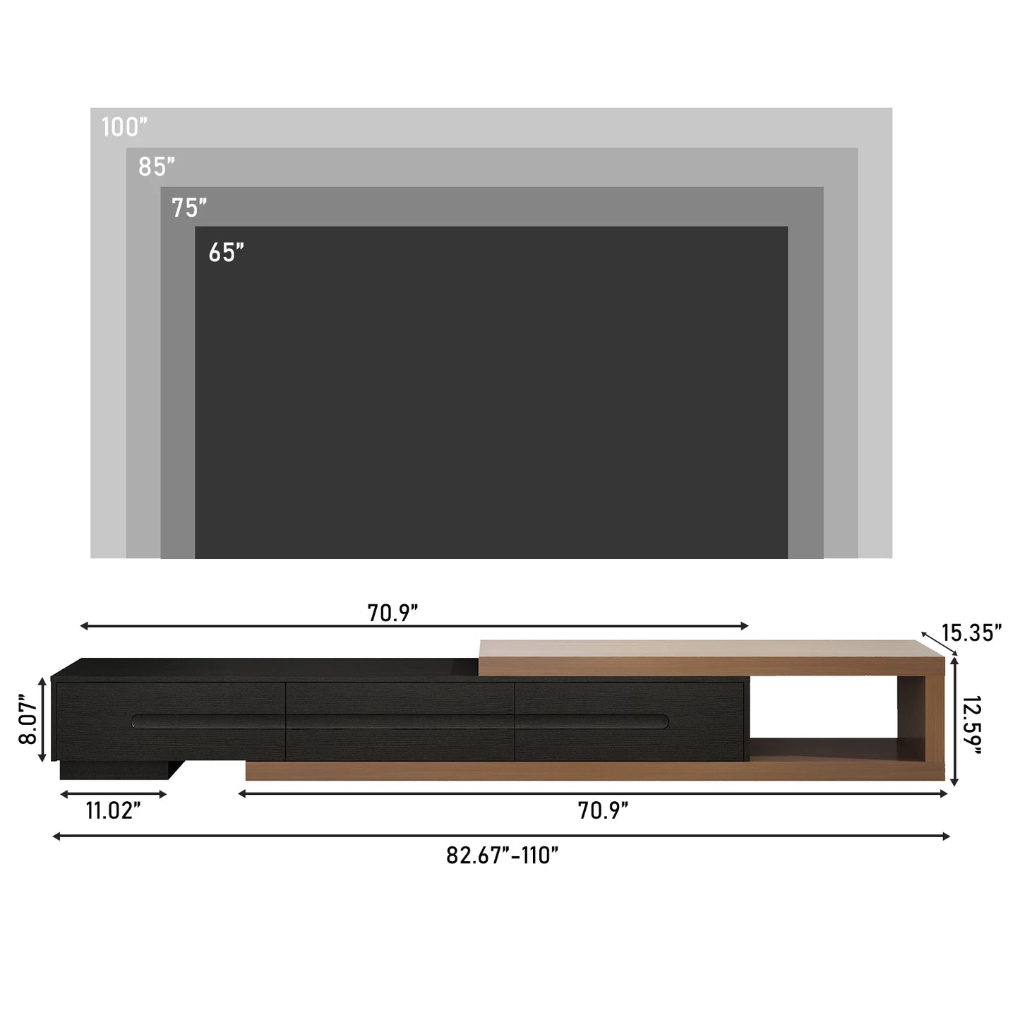 QiaoShiRen Extendable TV Stand With Reversible Media Console