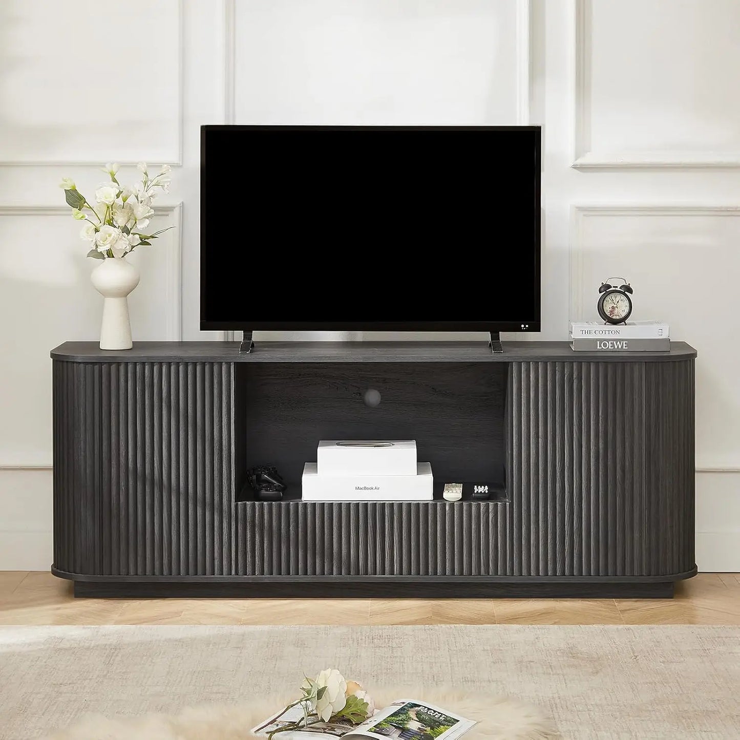 GUOHE Fluted Walnut Sideboard Buffet With Storage Cabinet