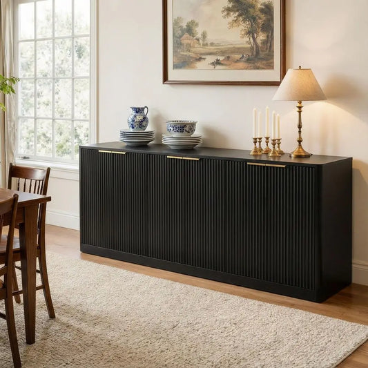 Fluted Buffet Cabinet Sideboard With Storage Six Doors Mid Century