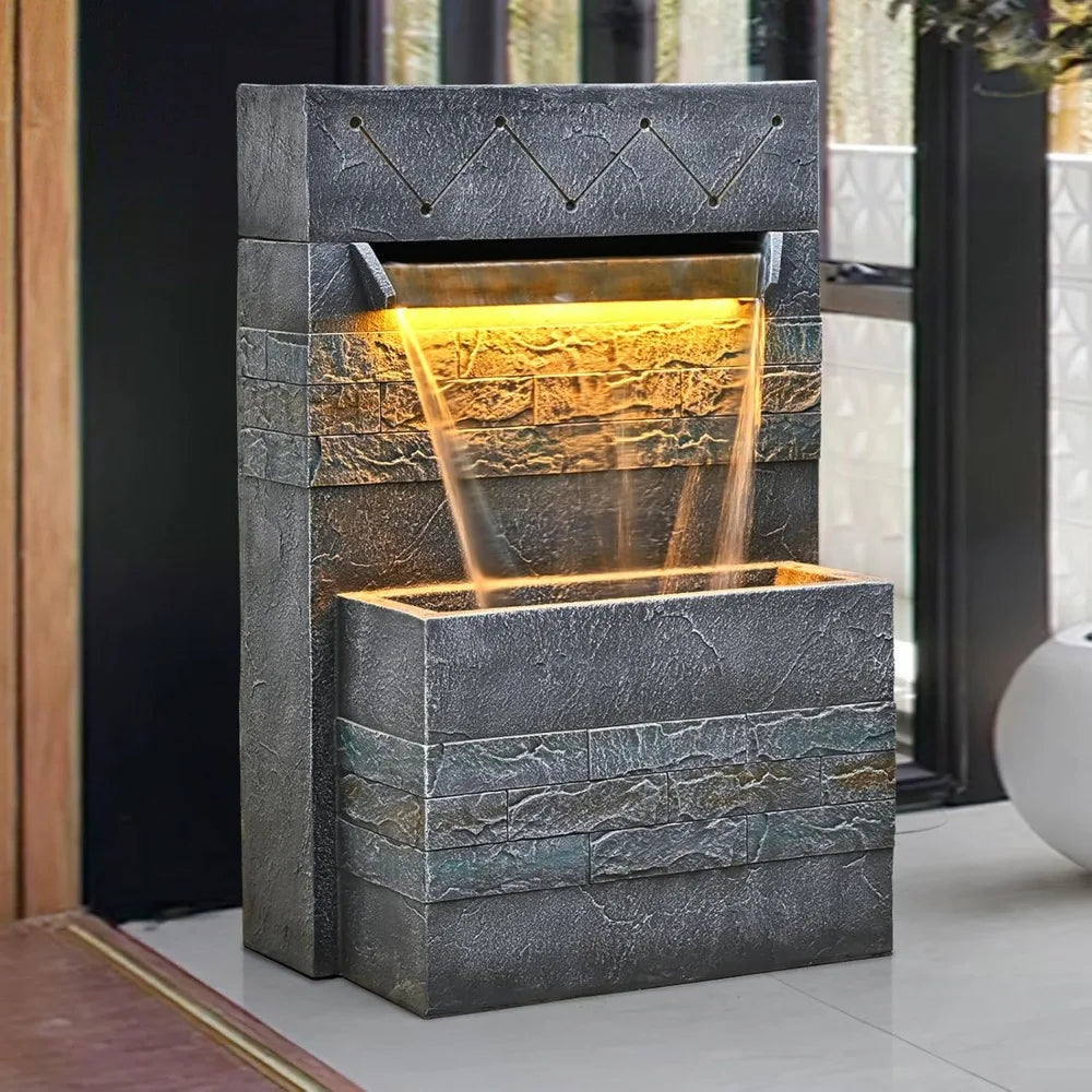 Desgmomy Garden Cascading Stone Waterfall Fountain LED