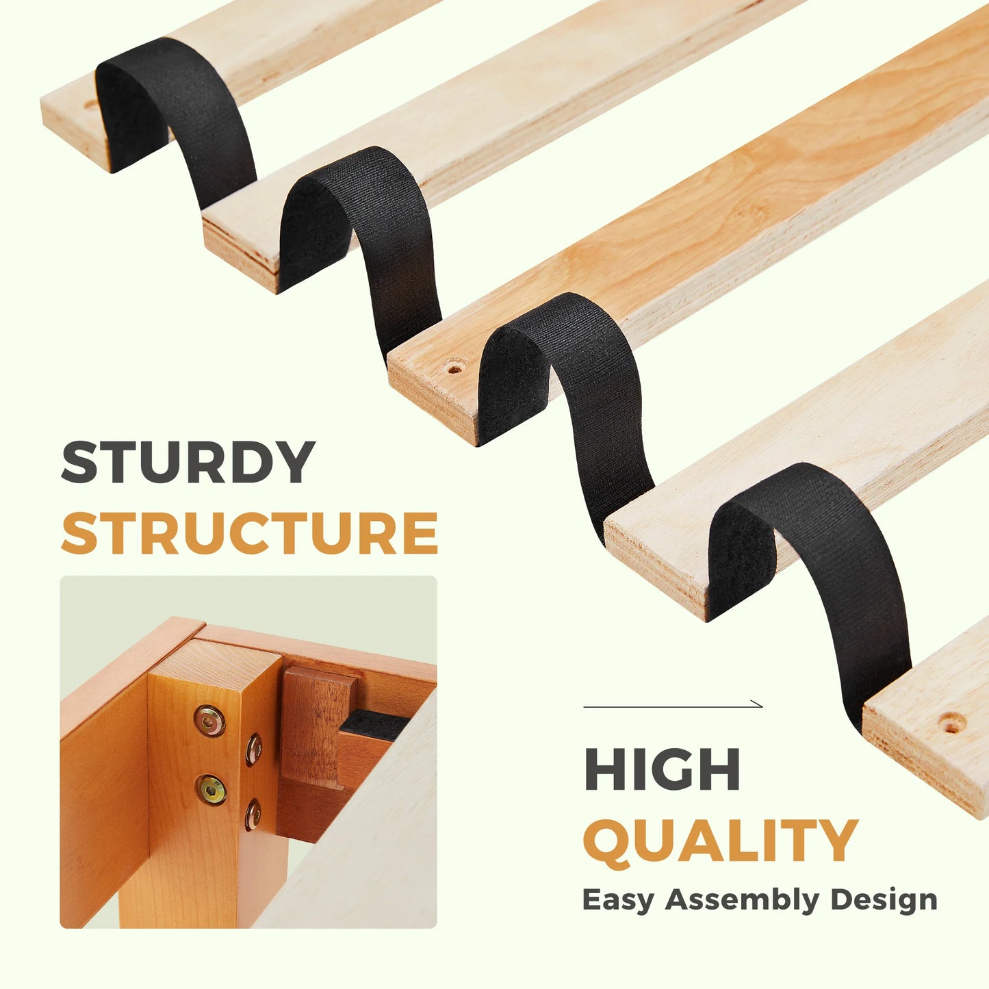 JHK Solid Wood Bed Frame With Slats And Easy Assembly