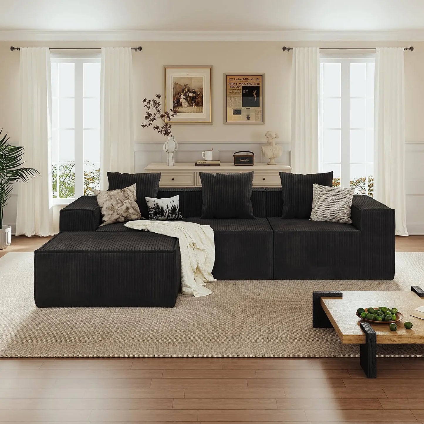XIAOLANG Corduroy Sectional Sofa Bed L Shaped Couch