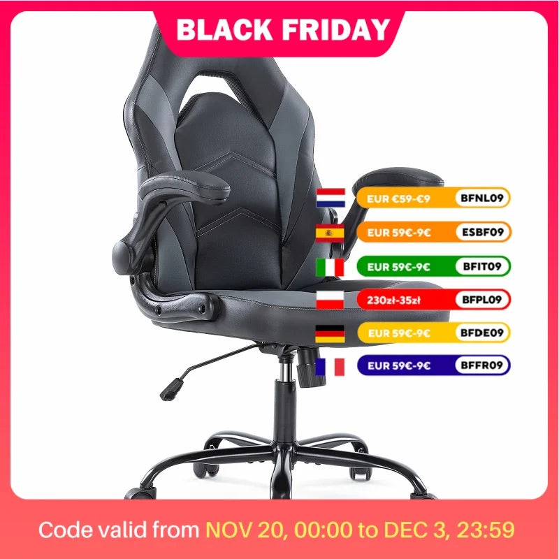 JHK Ergonomic Gaming Office Chair With Adjustable PU Leather Armrests