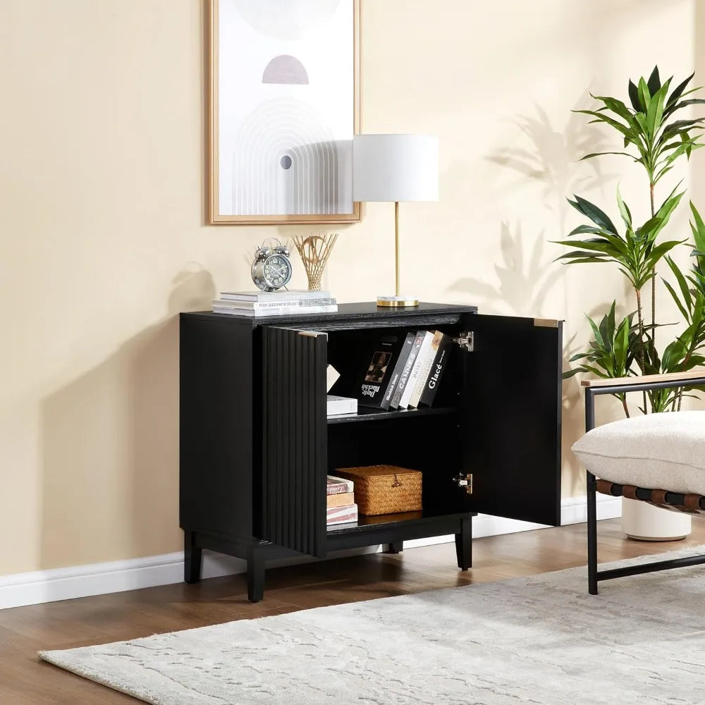 Contemporary Fluted Accent Cabinet with Doors and Adjustable Shelves, Wooden Coffee Bar Table for Living, Dining, and Kitchen Sp