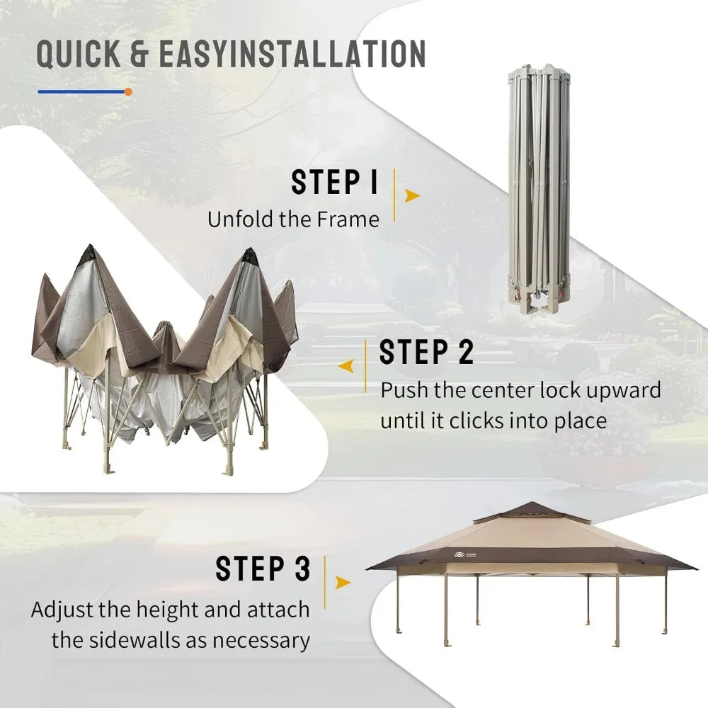 16x16 Pop up Gazebo with Mosquito Nettings, Patented Center Lock 6-Sided Portable Gazebo, 300D Silver-Coated Fabric UV Resistan