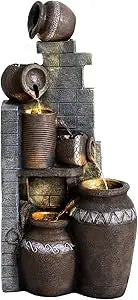 Grepatio Outdoor Water Fountain Garden Waterfalls with LED Lights