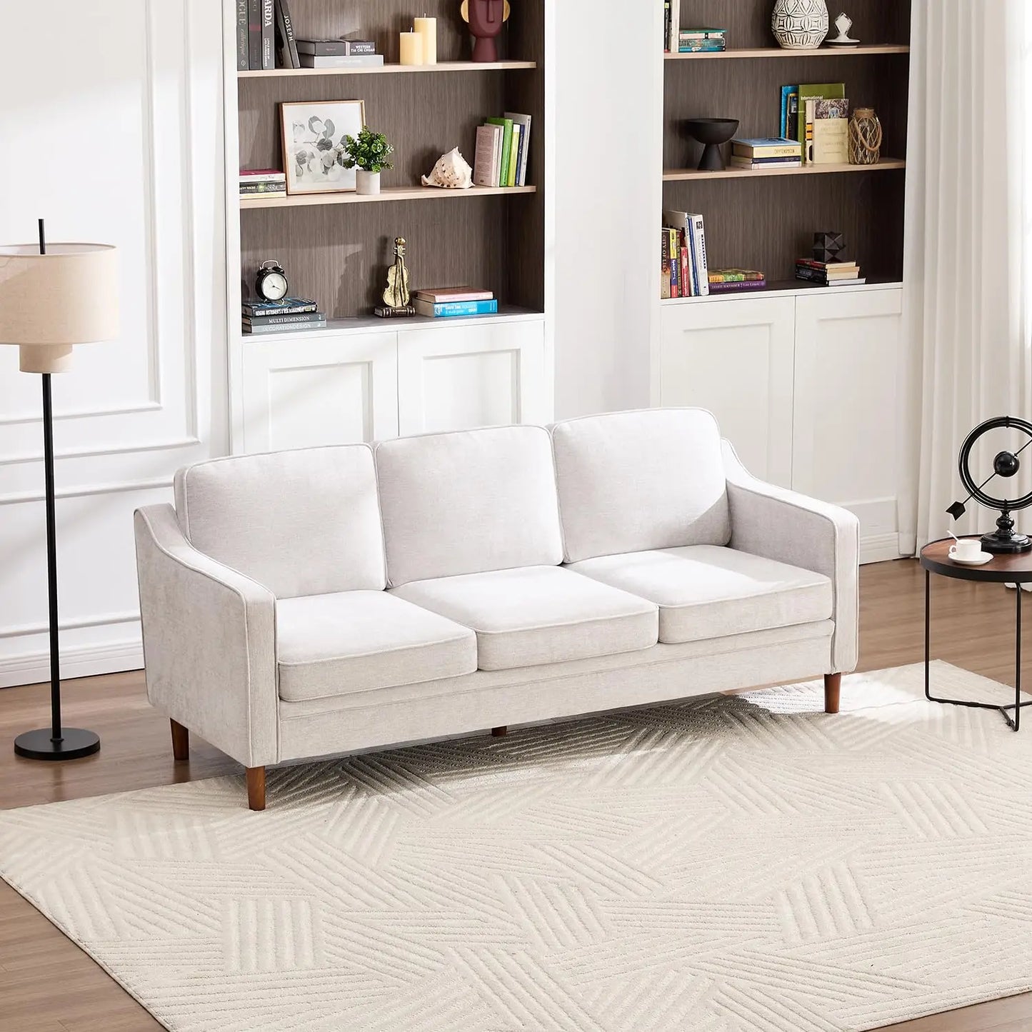 Chenille Sofa With Solid Wood Legs Modern Mid Century