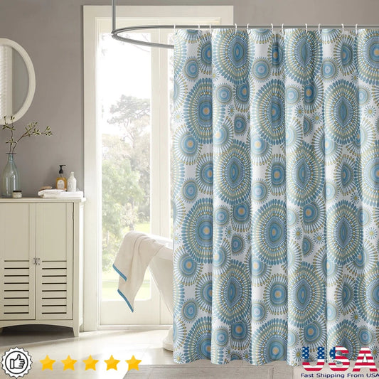 Waterproof Shower Curtain Set with 12 Hooks Machine Washable Starburst Design Easy Care Home Bathroom Decor 72x72 Inches