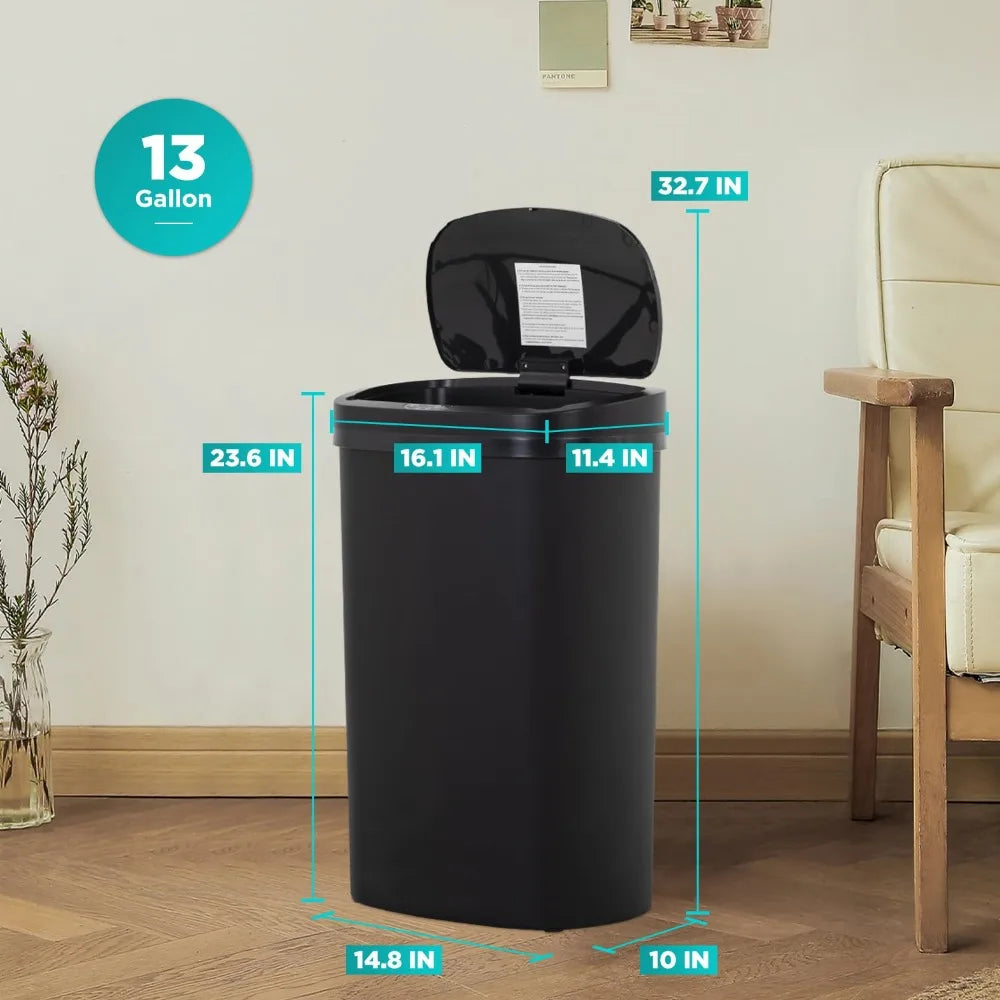 13 gallon kitchen trash can with lid automatic trash can, kitchen bedroom bathroom office waterproof trash can