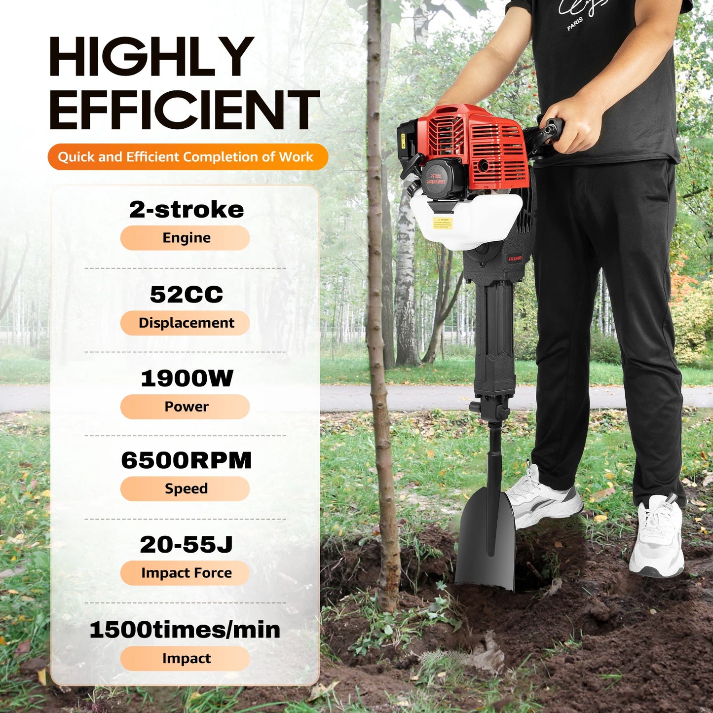 Portable Gas Powered Tree Digger With 1900W 2 Stroke Engine
