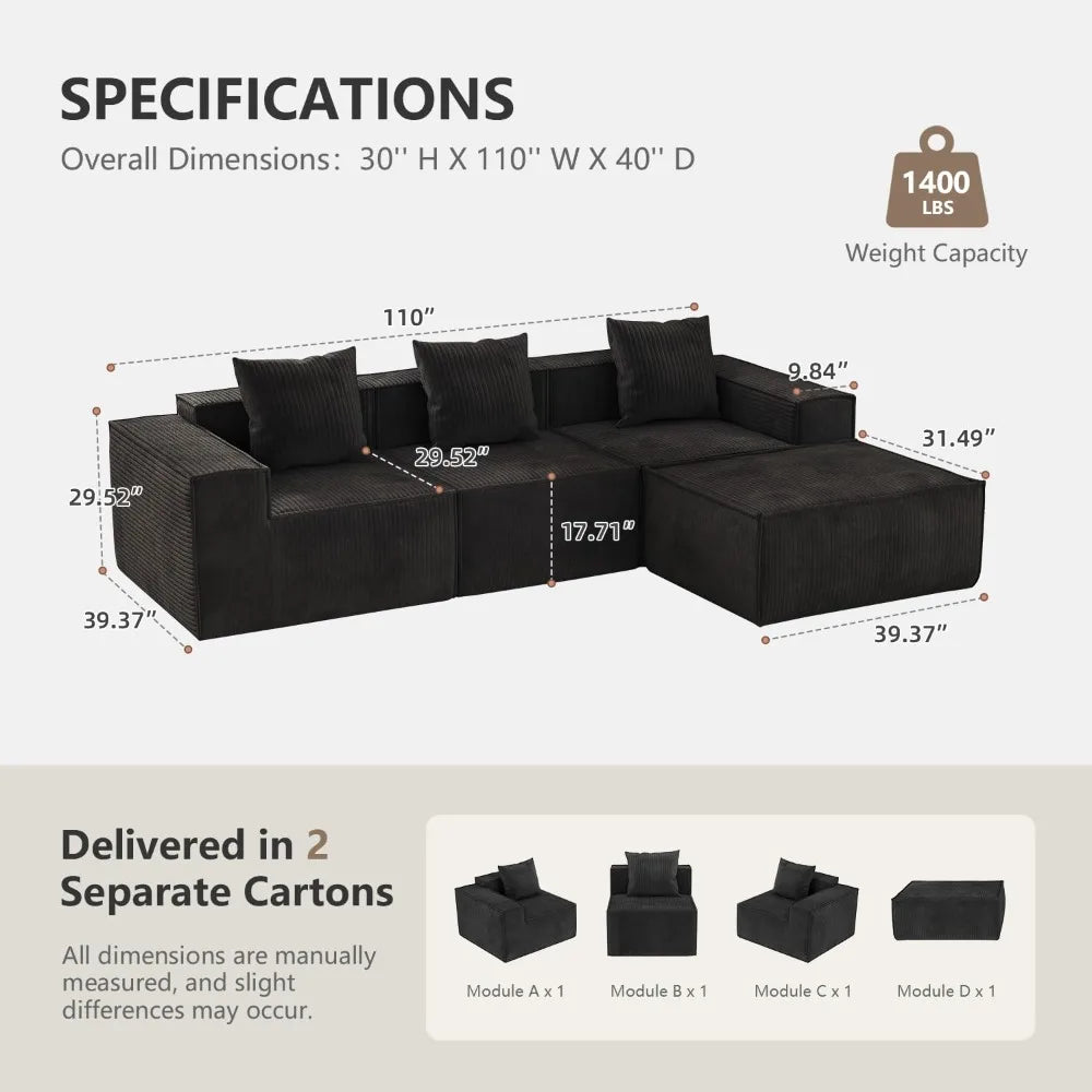 XIAOLANG Corduroy Sectional Sofa Bed L Shaped Couch
