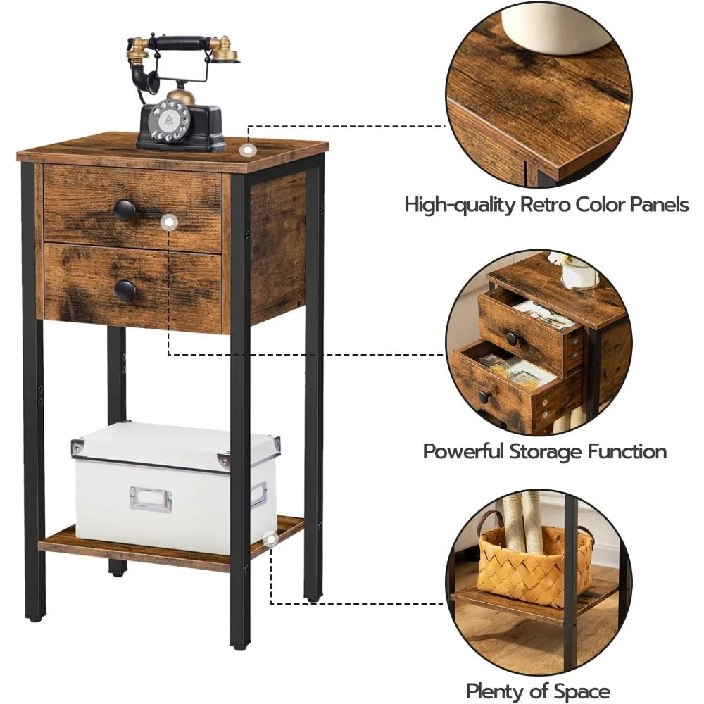 Drawer Nightstand With 2 Drawers And Storage Shelf Modern