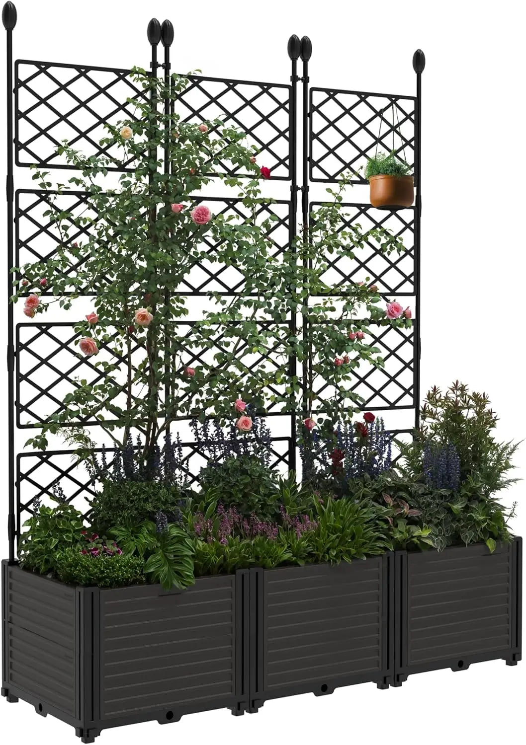 TWISTER.CK Plastic Planter Box With Trellis For Raised Garden Bed