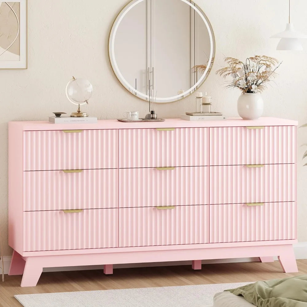 Fluted Dresser With Drawers Modern Wood Chest TV Stand