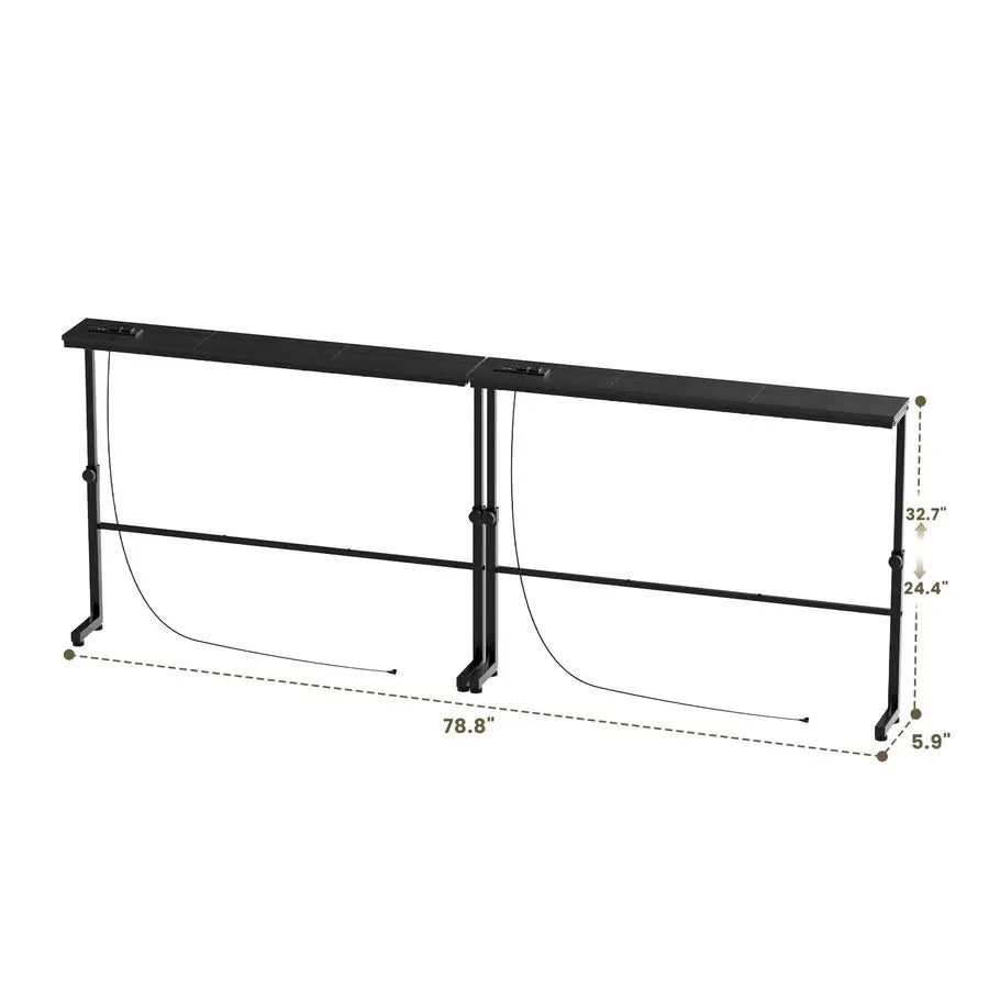 XMSJ Adjustable Height Narrow Console Table With Two Power Outlets