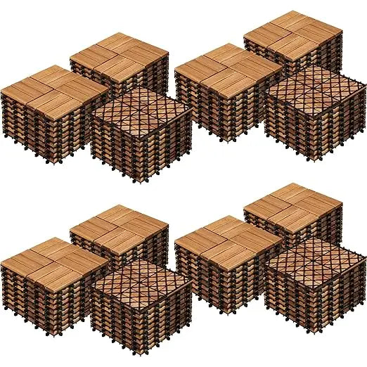 54pcs Hardwood Interlocking Patio Deck Tiles Acacia Waterproof Wood Flooring Tiles for Patio Garden Poolside, 12'' x12'' Indoor