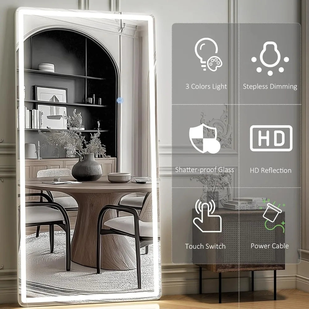 HUANHUI Full Length Mirror With LED Lights 3 Color