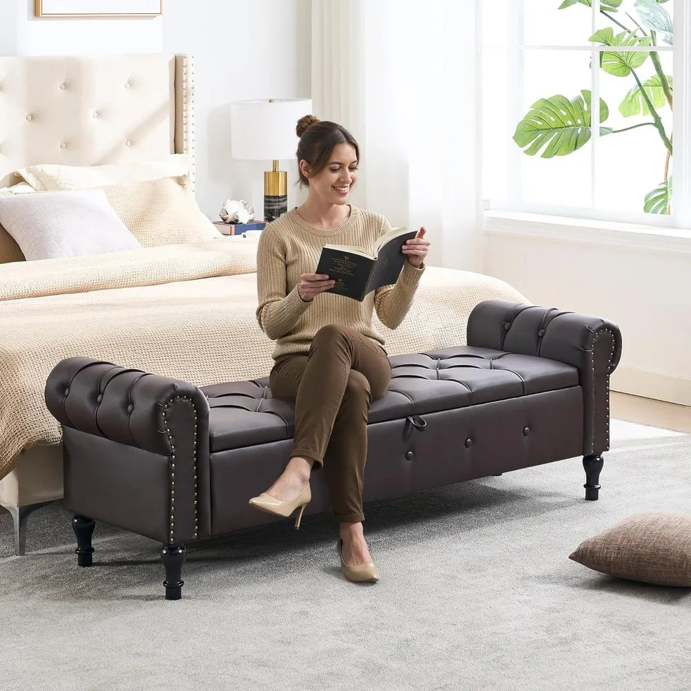 Storage Bench for Bedroom Faux Leather End of Bed Bench
