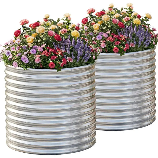 Galvanized Steel Raised Garden Beds Set Of 2 For Outdoor Use