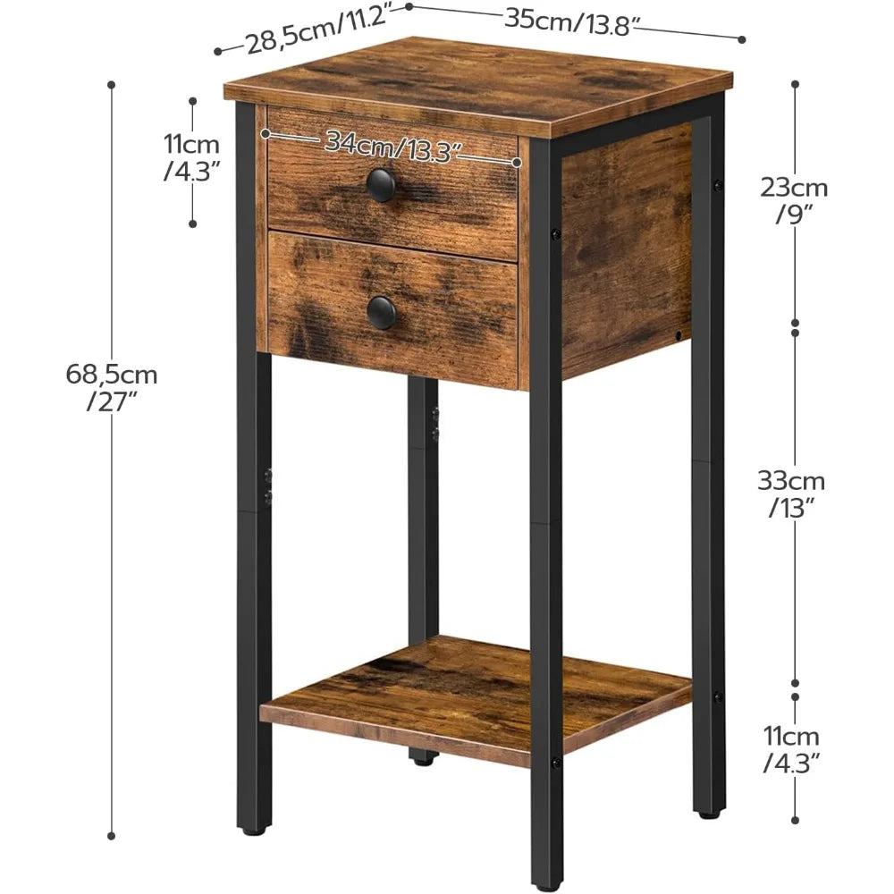 Drawer Nightstand With 2 Drawers And Storage Shelf Modern
