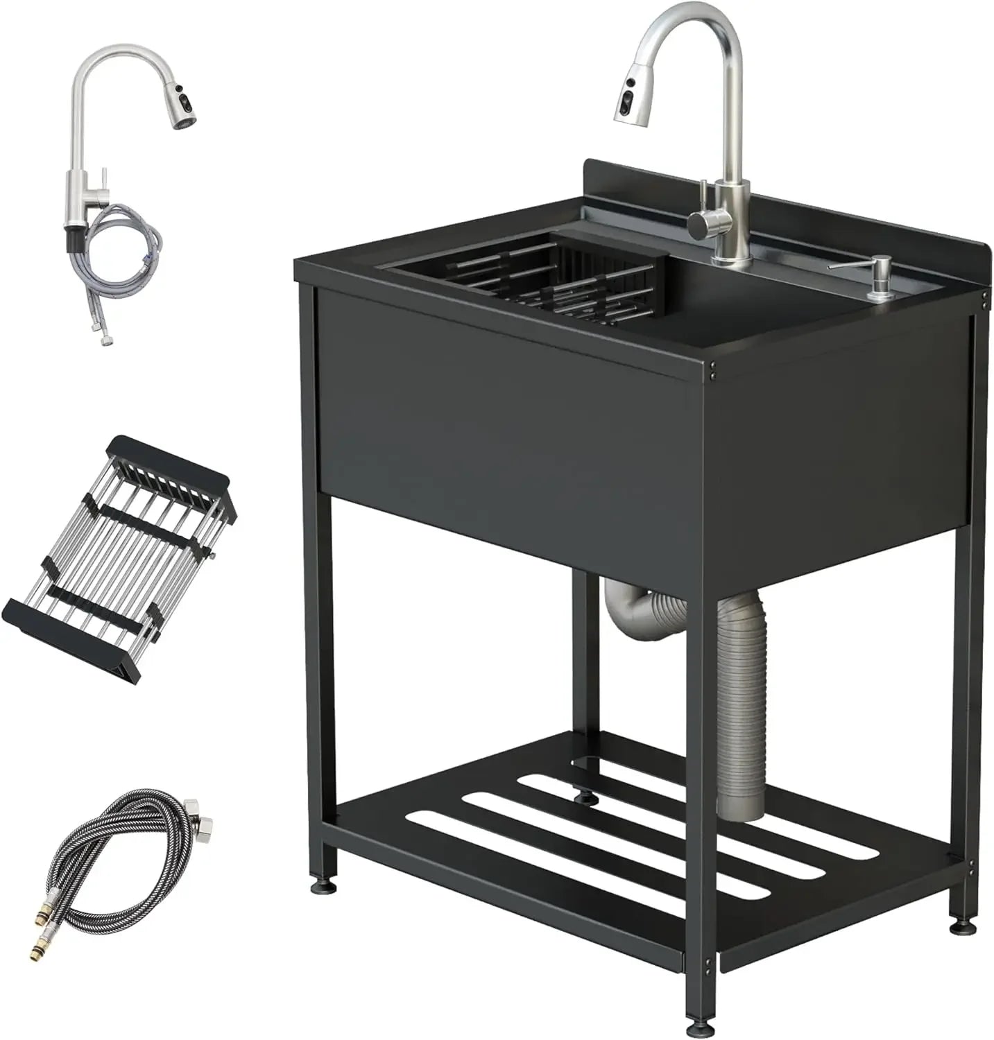 [Hot Deal, Limited Time Offer!]Stainless Steel Utility Sink, 30.8" × 22" × 39.5"Freestanding Sink with Cold and Hot Water Faucet