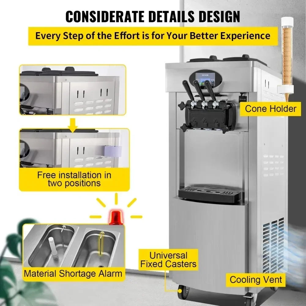 VEVOR 2200W Commercial Soft Ice Cream Machine 3 Flavors