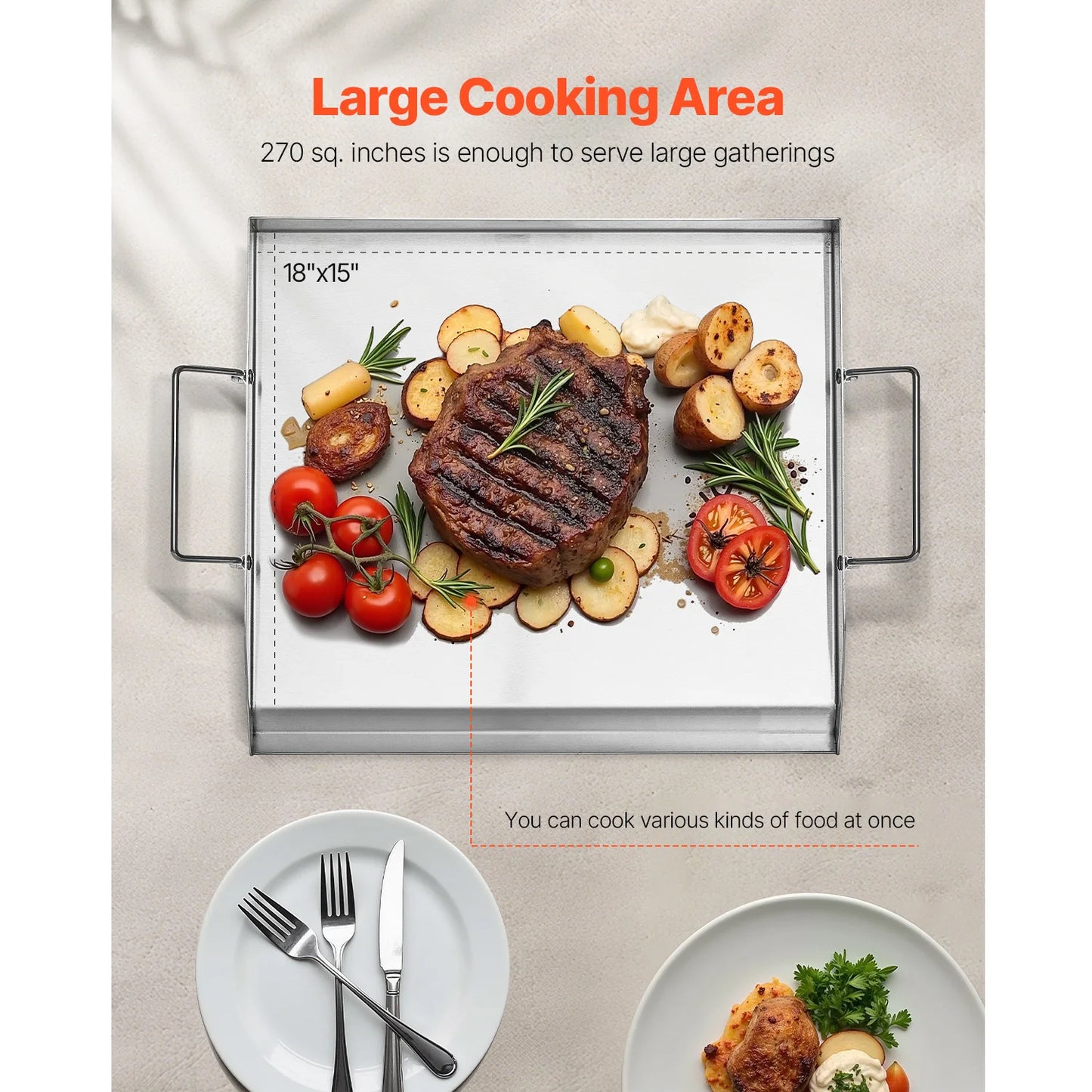 SucceBuy Stainless Steel Griddle Pan Flat Top Gas Grill