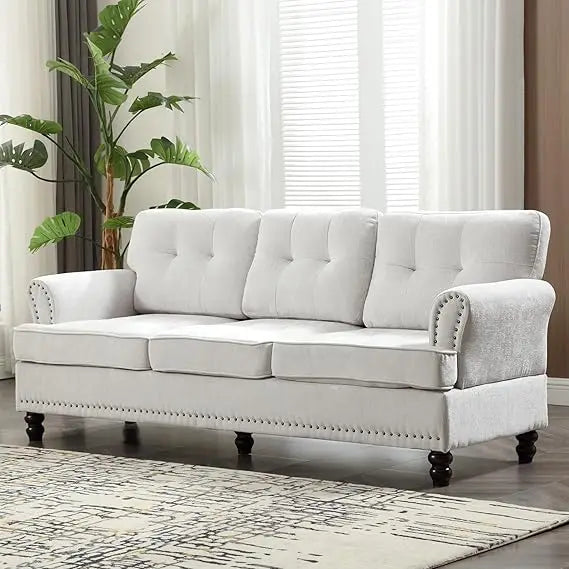 Mid Century Rivet Design Loveseat Sofa With Wooden Feet