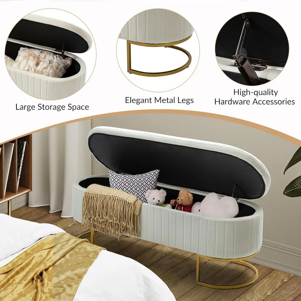 Velvet Storage Bench With Ottoman And Flip Top Metal