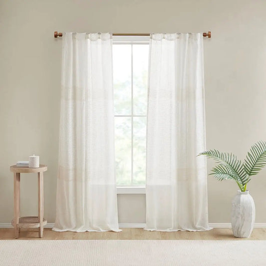 Yarn Dye Linen Sheer Curtain Panel Pair for Windows