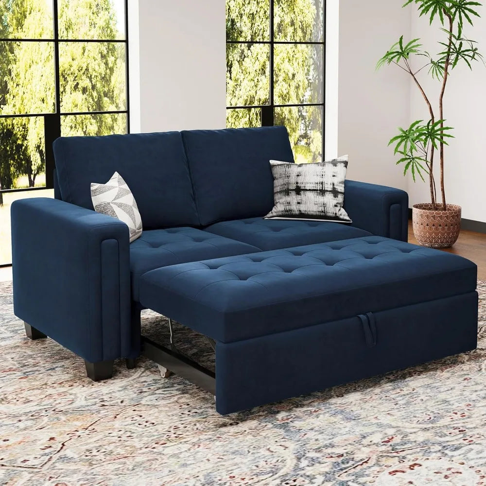 Modular Sectional Sleeper Sofa with Pull Out Couch Bed Modular Sleeper Loveseat Sectional Sofa Velvet Fabric for Living Room Ap