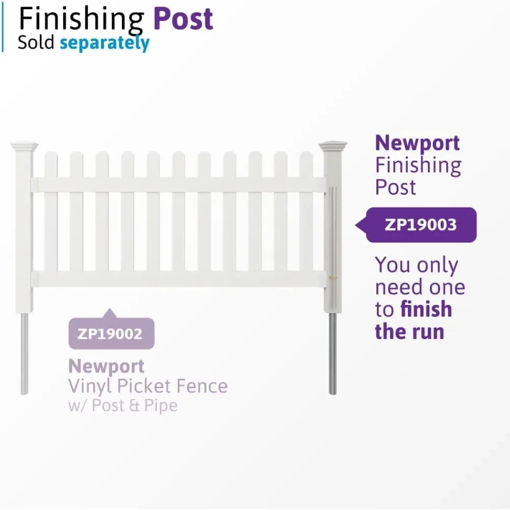 HOME.3ft H x 6ft W (1 Panel + 1 Post) No Dig Zippity Newport Fence Kit, White Vinyl Picket Fence
