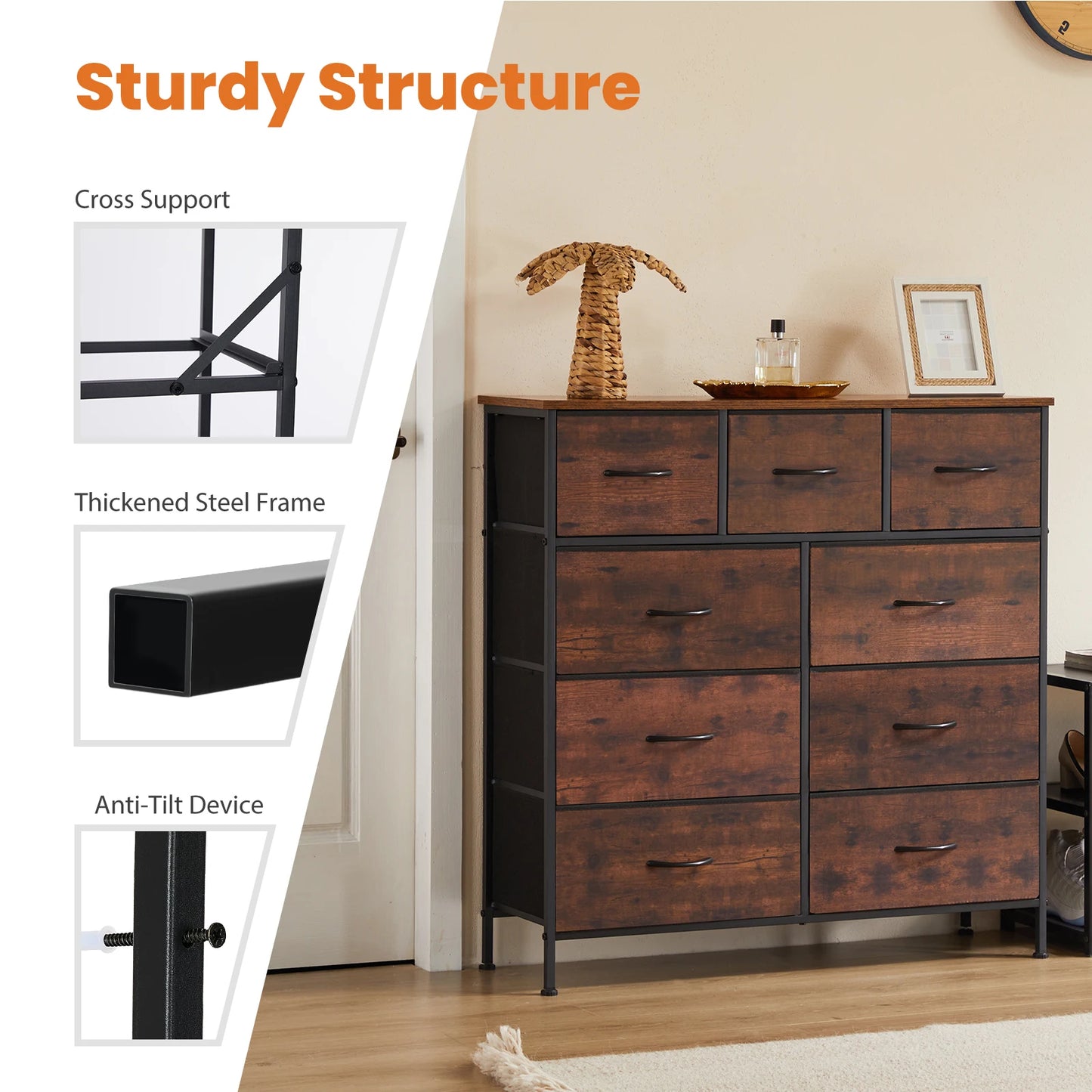 JHK Dresser With Nine Fabric Storage Drawers Wardrobe Organizer