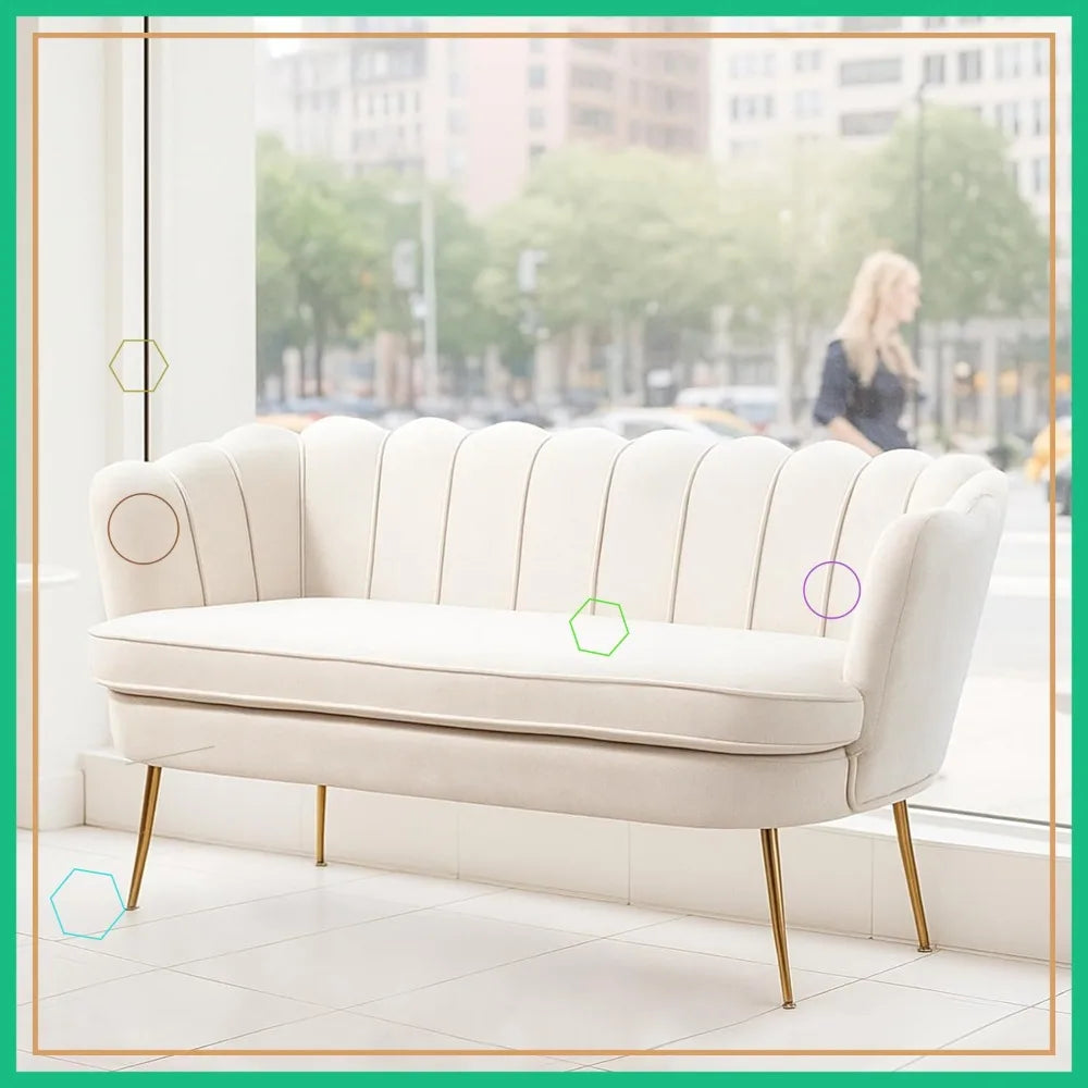 Modern Chenille Loveseat Sofa With Golden Legs For Living Room