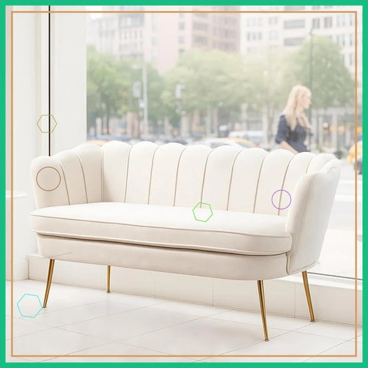 Modern Chenille Loveseat Sofa With Golden Legs For Living Room