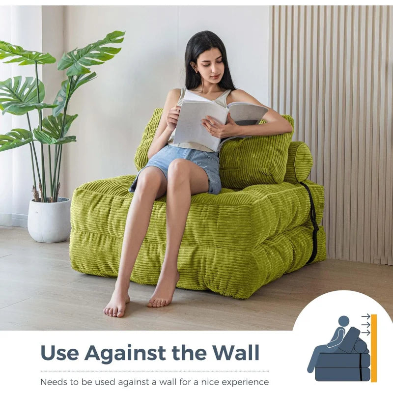 Folding Sofa Bed Convertible Sleeper Chair – W/Pillow & Foldable Mattress, Portable, for Living Room/Bedroom