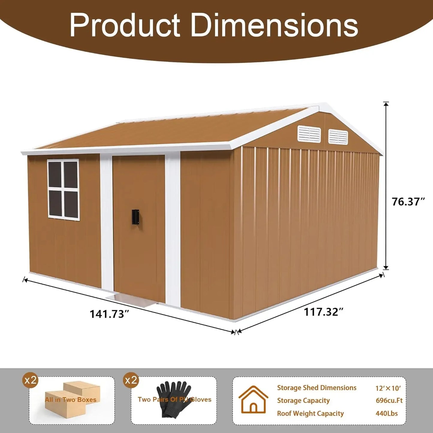 Metal Outdoor Storage Shed With Windows And Ventilation