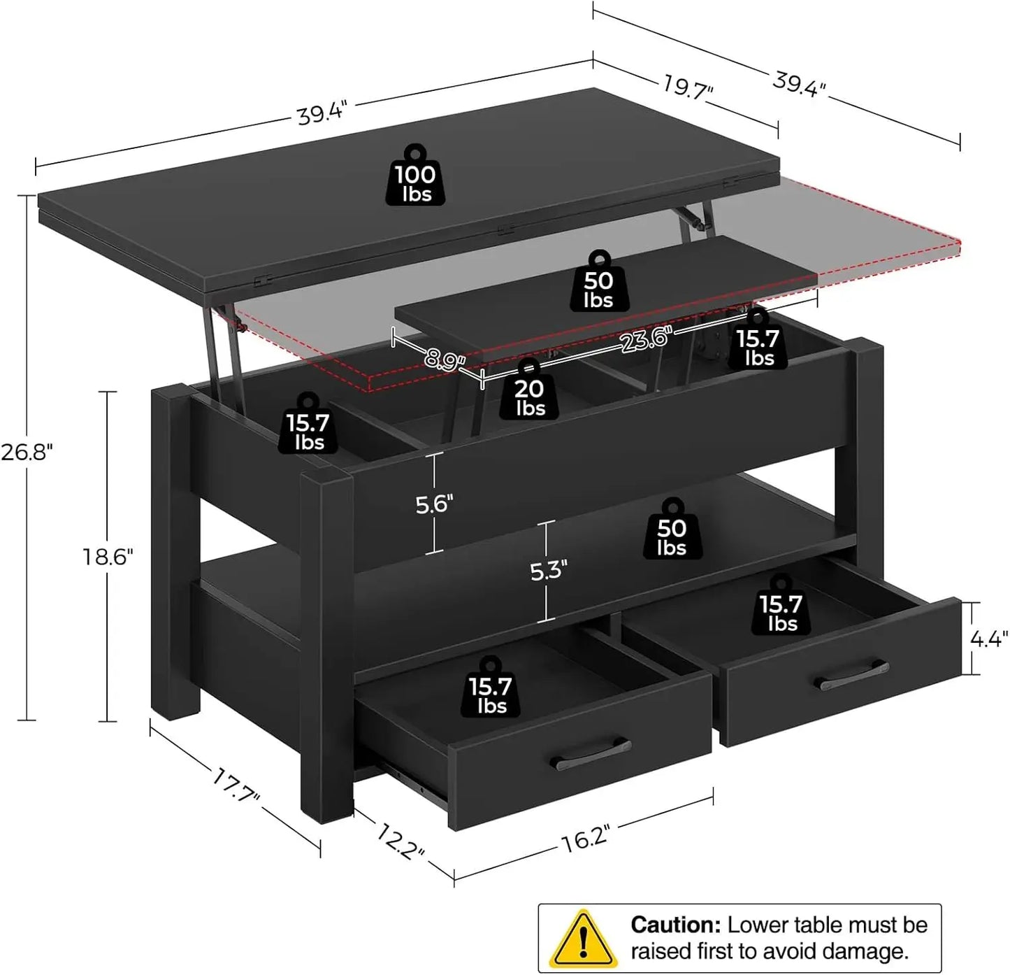 Convertible Lift-Top Coffee Table With Drawers And Hidden Storage